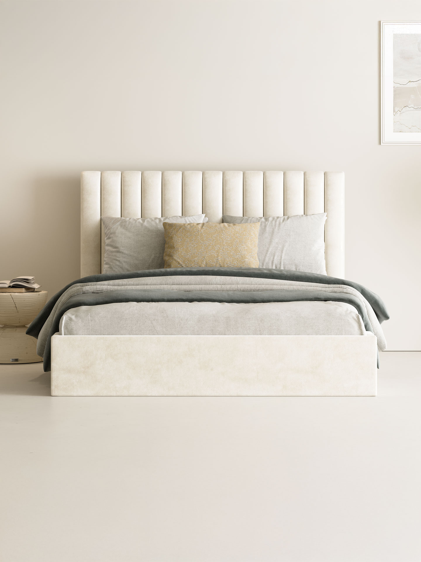 Bett mit Stauraum in Samt Velours AMOS