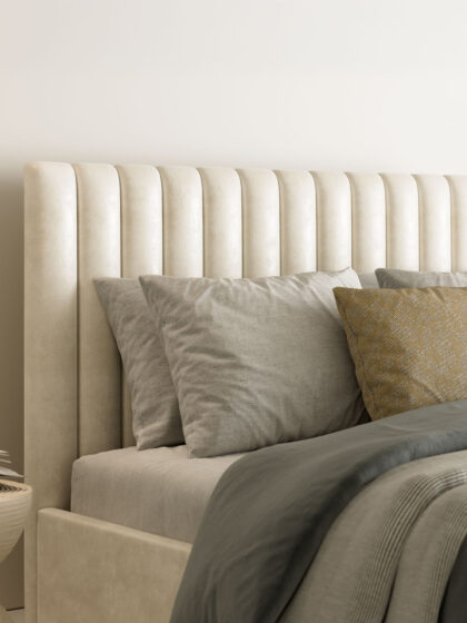 Polsterbett mit Bettkasten und Lattenrost 180x200 Samt Velours Stoff Beige Amos 3 miubett.de