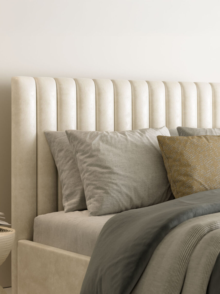 Polsterbett mit Bettkasten und Lattenrost 180x200 Samt Velours Stoff Beige Amos 3 miubett.de