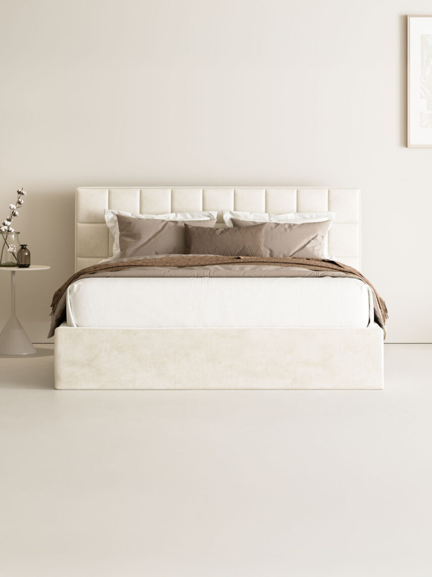 Polsterbett mit Bettkasten und Lattenrost 180x200 Samt Velours Stoff Beige Base 1 miubett.de