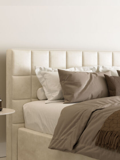 Polsterbett mit Bettkasten und Lattenrost 180x200 Samt Velours Stoff Beige Base 3 miubett.de
