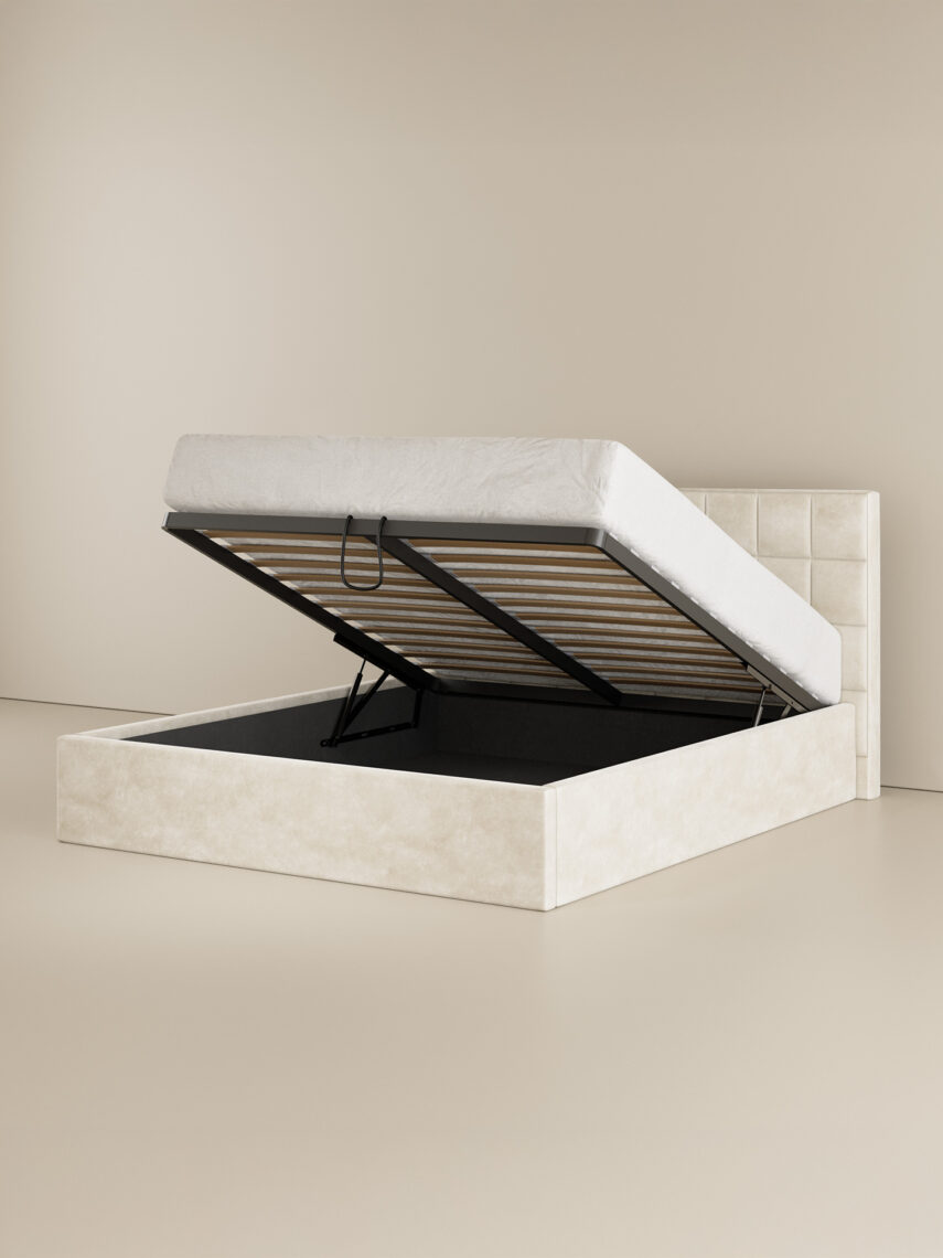 Polsterbett mit Bettkasten und Lattenrost 180x200 Samt Velours Stoff Beige Base 6 miubett.de