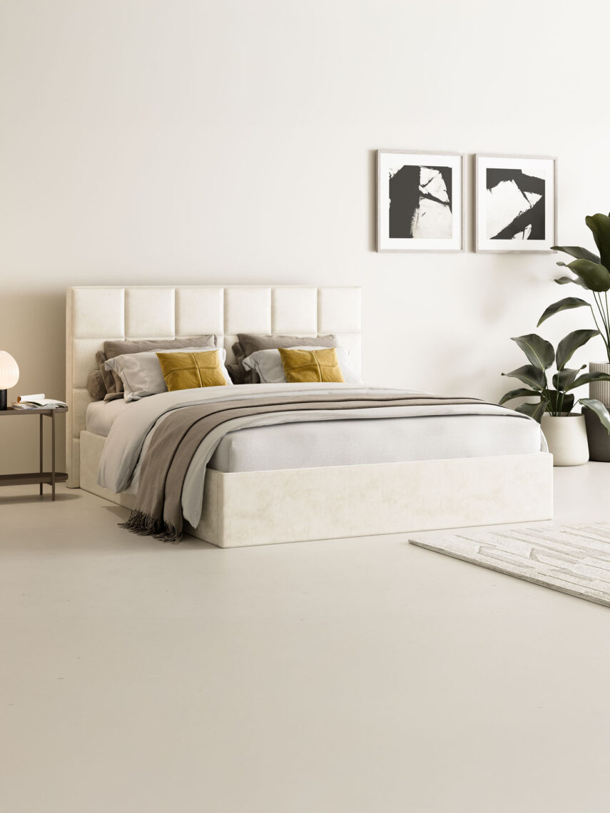 Polsterbett mit Bettkasten und Lattenrost 180x200 Samt Velours Stoff Beige Castle 2 miubett.de
