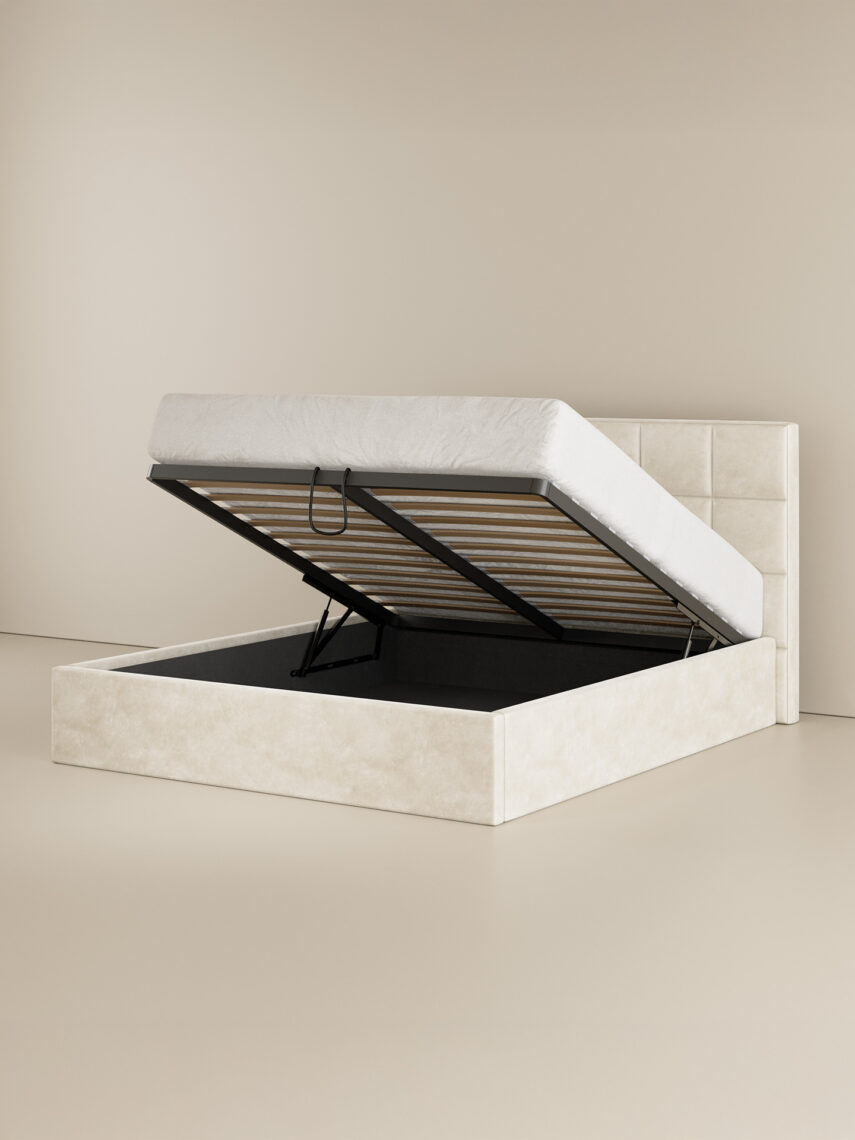 Polsterbett mit Bettkasten und Lattenrost 180x200 Samt Velours Stoff Beige Castle 4 miubett.de