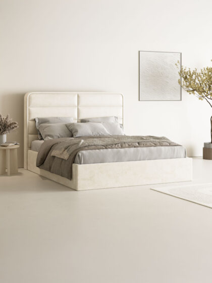 Polsterbett mit Bettkasten und Lattenrost 180x200 Samt Velours Stoff Beige Chill 2 miubett.de