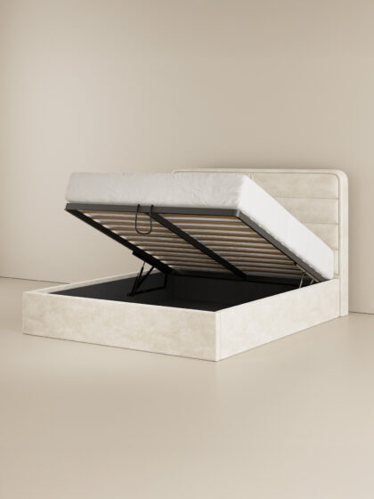 Polsterbett mit Bettkasten und Lattenrost 180x200 Samt Velours Stoff Beige Chill 6 miubett.de
