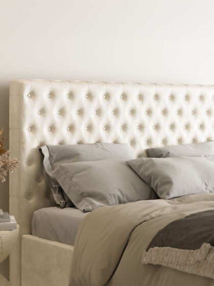 Polsterbett mit Bettkasten und Lattenrost 180x200 Samt Velours Stoff Beige Gracia 3 miubett.de