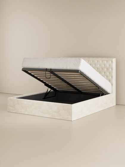 Polsterbett mit Bettkasten und Lattenrost 180x200 Samt Velours Stoff Beige Gracia 4 miubett.de