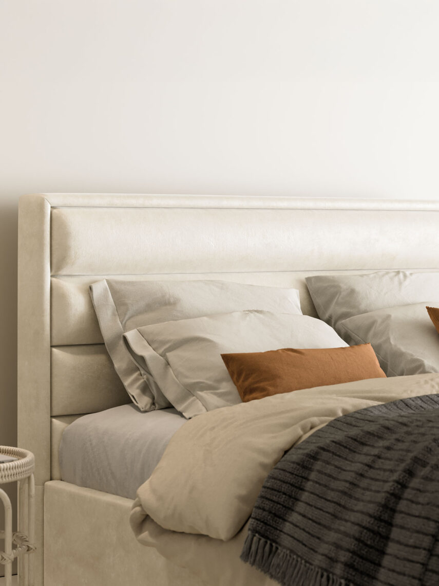 Polsterbett mit Bettkasten und Lattenrost 180x200 Samt Velours Stoff Beige Hera 3 miubett.de