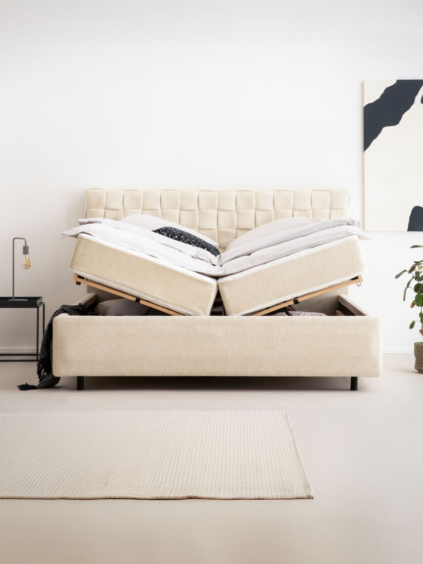 Polsterbett mit Bettkasten und Lattenrost 180x200 Teddy Boucle Stoff Beige Bali 2 miubett.de