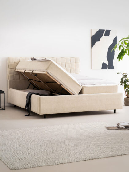 Polsterbett mit Bettkasten und Lattenrost 180x200 Teddy Boucle Stoff Beige Bali 4 miubett.de