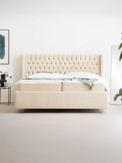 Bett mit Stauraum in Teddy-Bouclé HILO