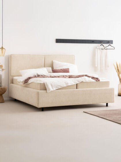 Polsterbett mit Bettkasten und Lattenrost 180x200 Teddy Boucle Stoff Beige Lima 3 miubett.de