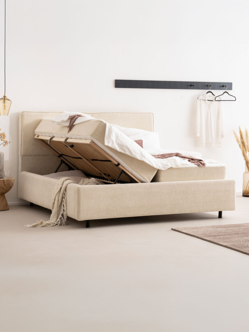 Polsterbett mit Bettkasten und Lattenrost 180x200 Teddy Boucle Stoff Beige Lima 4 miubett.de