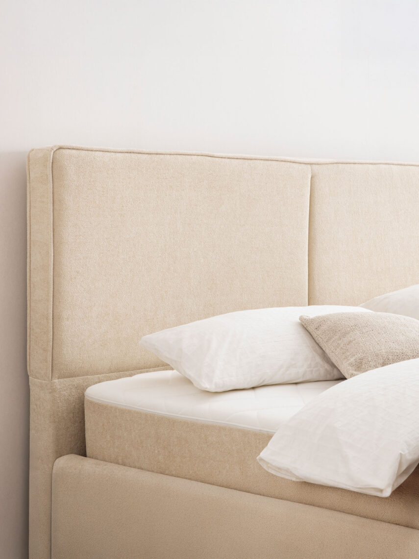 Polsterbett mit Bettkasten und Lattenrost 180x200 Teddy Boucle Stoff Beige Lima 5 miubett.de