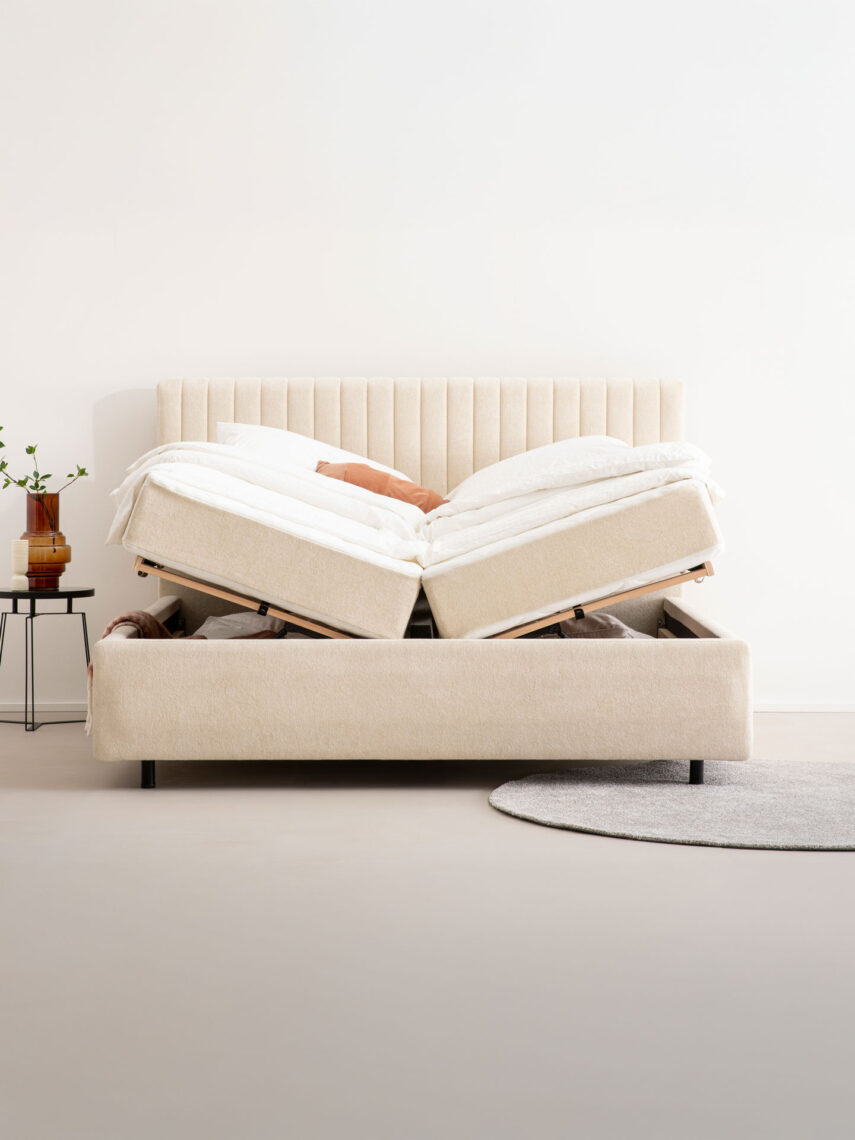 Polsterbett mit Bettkasten und Lattenrost 180x200 Teddy Boucle Stoff Beige SION 2 miubett.de