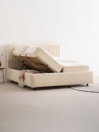 Polsterbett mit Bettkasten und Lattenrost 180x200 Teddy Boucle Stoff Beige SION 4 miubett.de