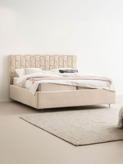 Polsterbett mit Bettkasten und Lattenrost 180x200 Velvet Velours Stoff Beige Bali 3 miubett.de