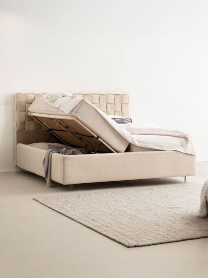 Polsterbett mit Bettkasten und Lattenrost 180x200 Velvet Velours Stoff Beige Bali 4 miubett.de
