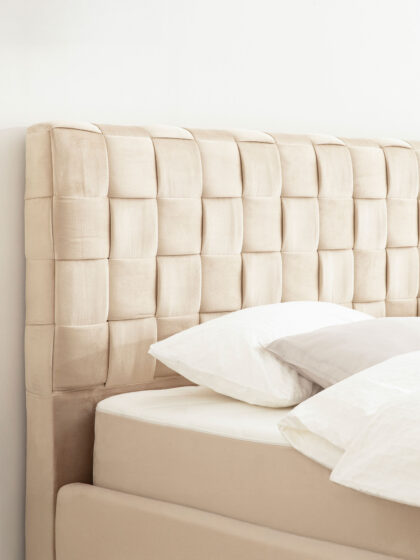 Polsterbett mit Bettkasten und Lattenrost 180x200 Velvet Velours Stoff Beige Bali 5 miubett.de