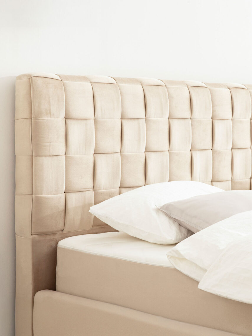 Polsterbett mit Bettkasten und Lattenrost 180x200 Velvet Velours Stoff Beige Bali 5 miubett.de