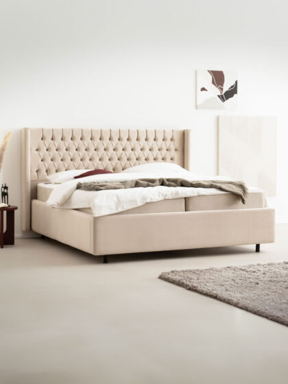Polsterbett mit Bettkasten und Lattenrost 180x200 Velvet Velours Stoff Beige Hilo 3 miubett.de