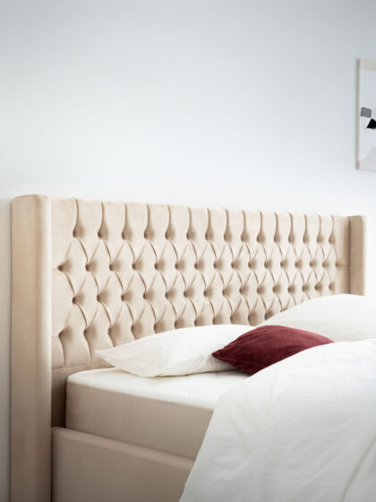 Polsterbett mit Bettkasten und Lattenrost 180x200 Velvet Velours Stoff Beige Hilo 5 miubett.de