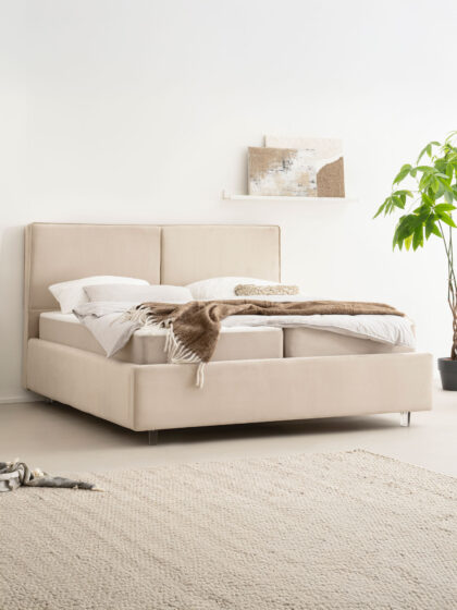 Polsterbett mit Bettkasten und Lattenrost 180x200 Velvet Velours Stoff Beige Lima 3 miubett.de
