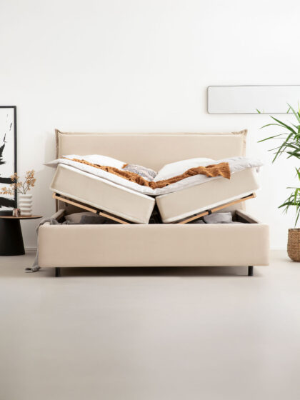 Polsterbett mit Bettkasten und Lattenrost 180x200 Velvet Velours Stoff Beige Liss 2 miubett.de