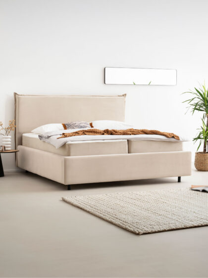 Polsterbett mit Bettkasten und Lattenrost 180x200 Velvet Velours Stoff Beige Liss 3 miubett.de